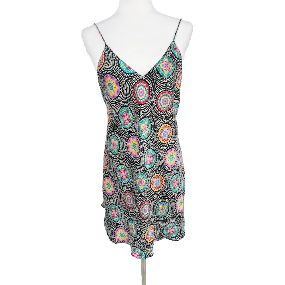 Vintage Indulgence Slip Dress Satin Mandala‎ Maximalist 90s Vibrant Size Small